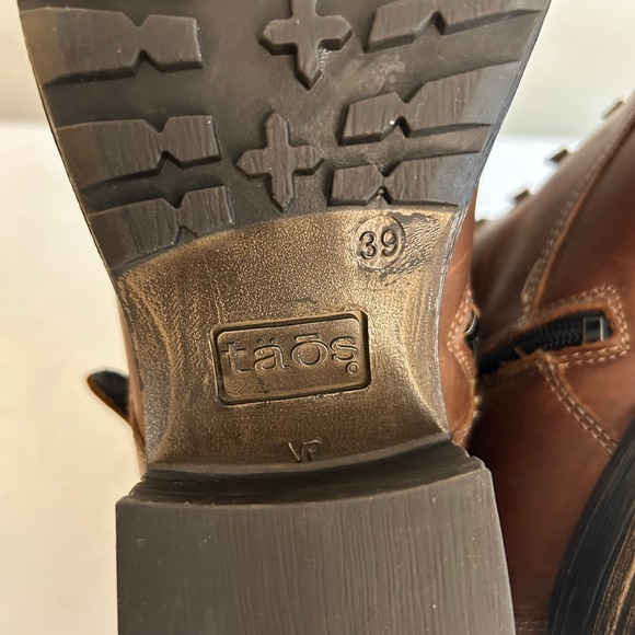 Taos Brown Leather Suede Combat Boots Women's US 8.5 EU 39 Lace-Up Side Zip - Picture 12 of 12